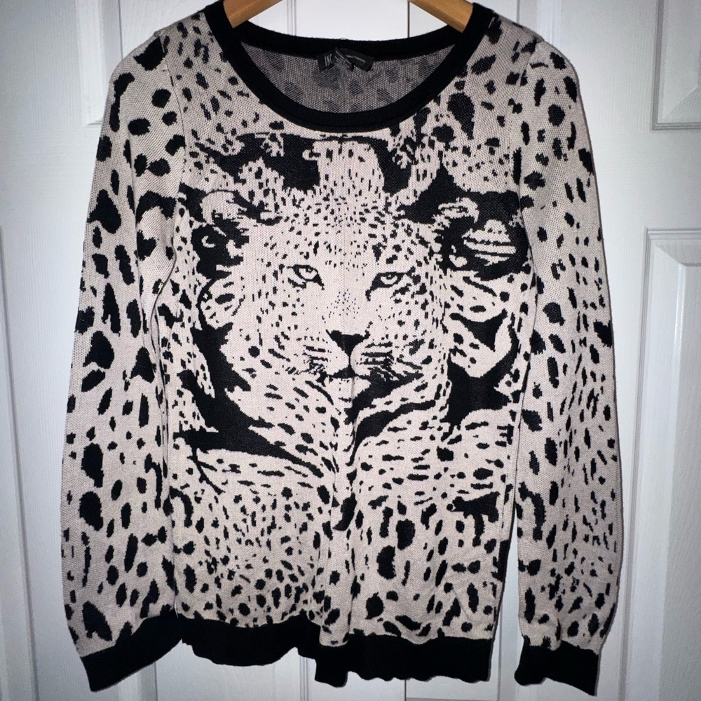 INC Leopard Print Black and Cream Sweater